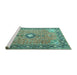 Sideview of Machine Washable Persian Turquoise Traditional Area Rugs, wshtr1102turq