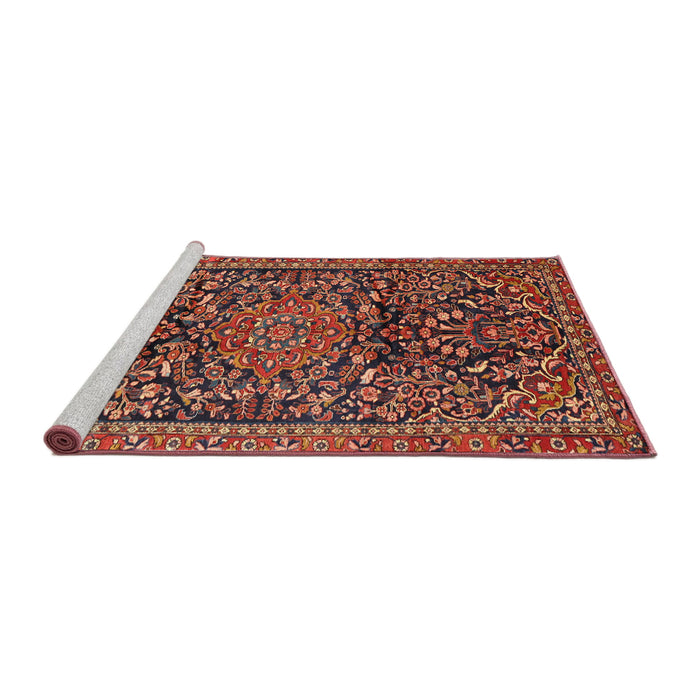 Sideview of Machine Washable Traditional Rust Pink Rug, wshtr1103