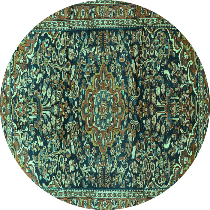 Round Machine Washable Persian Turquoise Traditional Area Rugs, wshtr1103turq