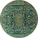 Round Machine Washable Persian Turquoise Traditional Area Rugs, wshtr1103turq