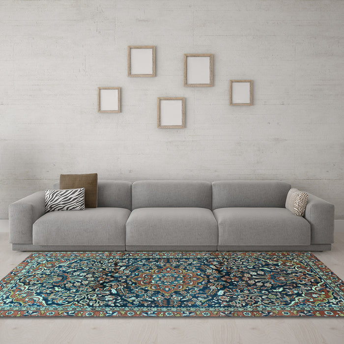 Machine Washable Persian Light Blue Traditional Rug in a Living Room, wshtr1103lblu