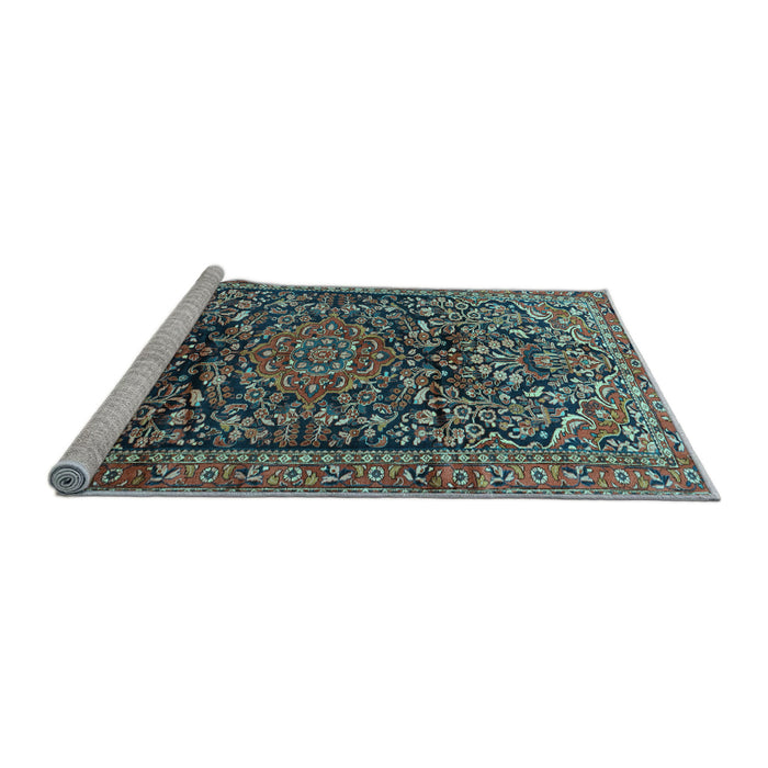 Sideview of Machine Washable Persian Light Blue Traditional Rug, wshtr1103lblu