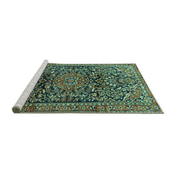 Sideview of Machine Washable Persian Turquoise Traditional Area Rugs, wshtr1103turq