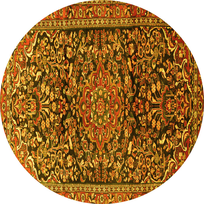 Round Persian Yellow Traditional Rug, tr1103yw