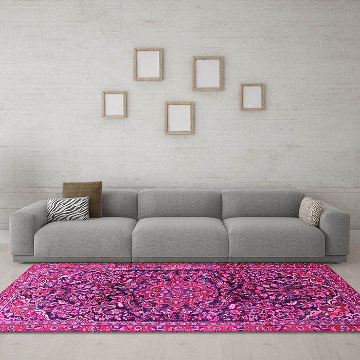 Machine Washable Persian Pink Traditional Rug in a Living Room, wshtr1103pnk
