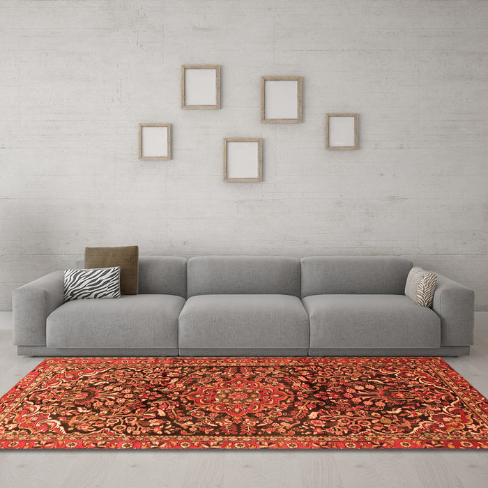 Machine Washable Persian Orange Traditional Area Rugs in a Living Room, wshtr1103org