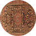 Round Machine Washable Persian Brown Traditional Rug, wshtr1103brn