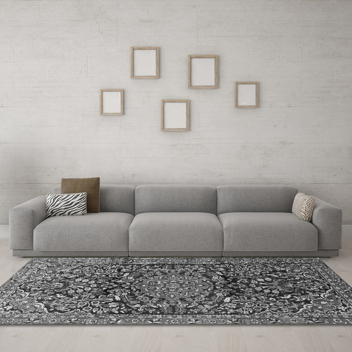 Machine Washable Persian Gray Traditional Rug in a Living Room,, wshtr1103gry