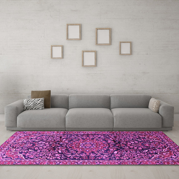 Machine Washable Persian Purple Traditional Area Rugs in a Living Room, wshtr1103pur