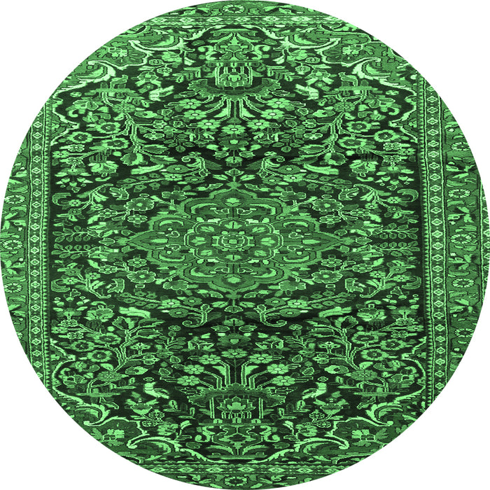 Round Machine Washable Persian Emerald Green Traditional Area Rugs, wshtr1103emgrn