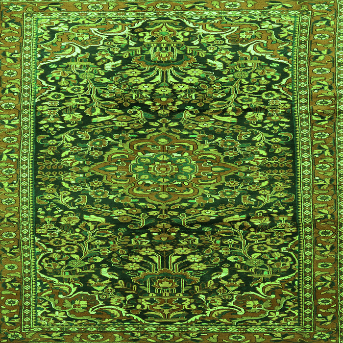 Round Machine Washable Persian Green Traditional Area Rugs, wshtr1103grn