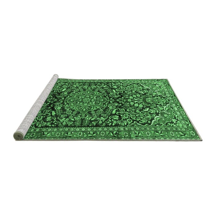 Sideview of Machine Washable Persian Emerald Green Traditional Area Rugs, wshtr1103emgrn