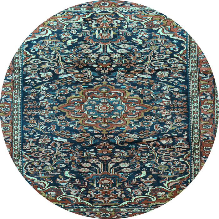 Round Machine Washable Persian Light Blue Traditional Rug, wshtr1103lblu