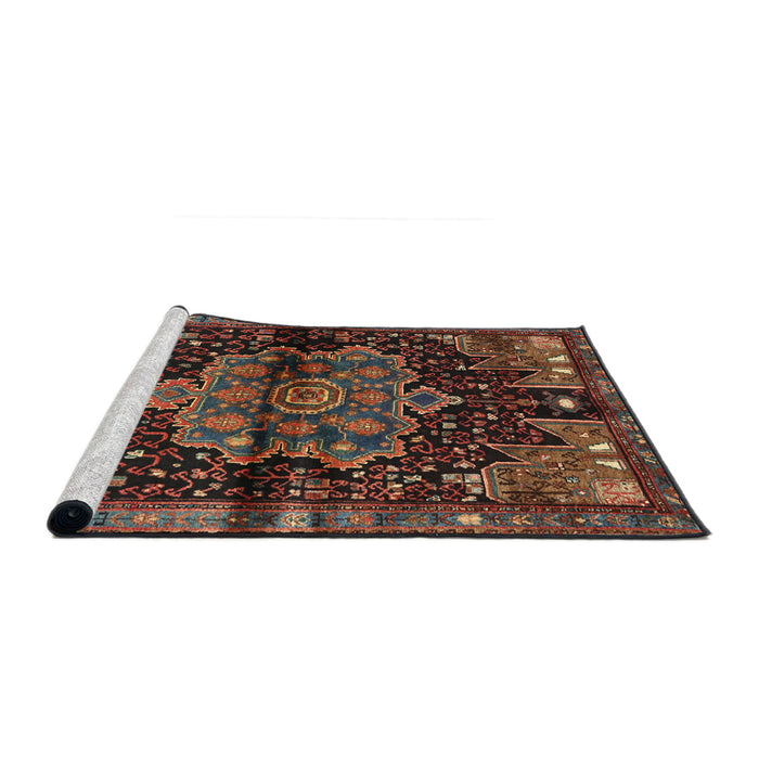 Sideview of Machine Washable Traditional Dark Gold Brown Rug, wshtr1104