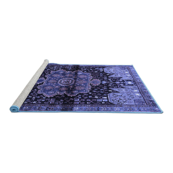 Sideview of Machine Washable Persian Blue Traditional Rug, wshtr1104blu