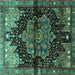 Square Machine Washable Persian Turquoise Traditional Area Rugs, wshtr1104turq