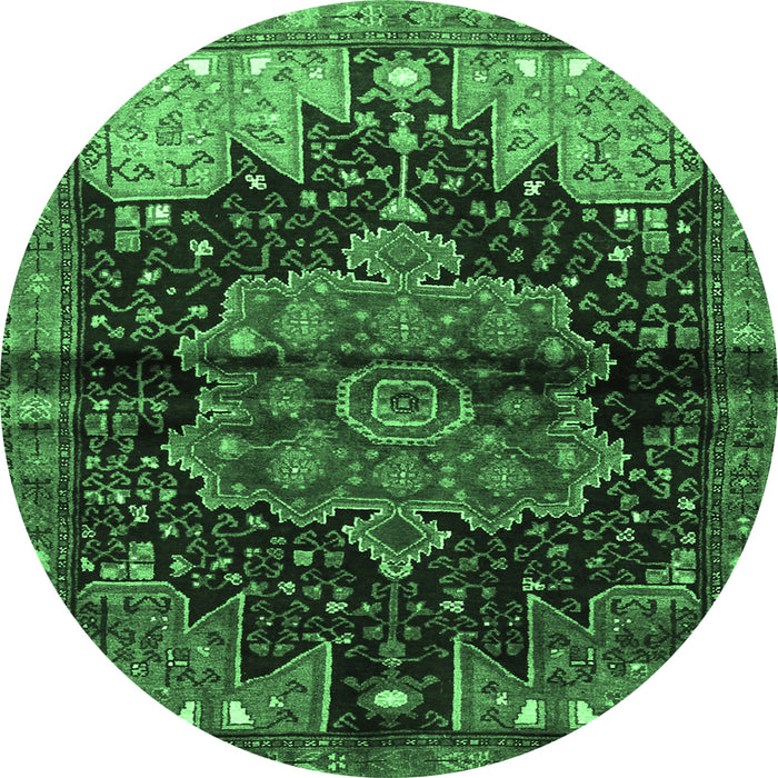 Round Persian Emerald Green Traditional Rug, tr1104emgrn