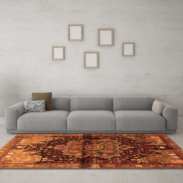 Machine Washable Persian Orange Traditional Area Rugs in a Living Room, wshtr1104org