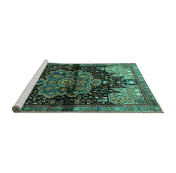 Sideview of Machine Washable Persian Turquoise Traditional Area Rugs, wshtr1104turq