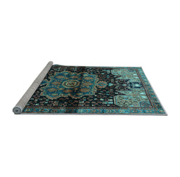 Sideview of Machine Washable Persian Light Blue Traditional Rug, wshtr1104lblu