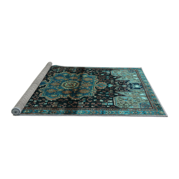 Sideview of Machine Washable Persian Light Blue Traditional Rug, wshtr1104lblu