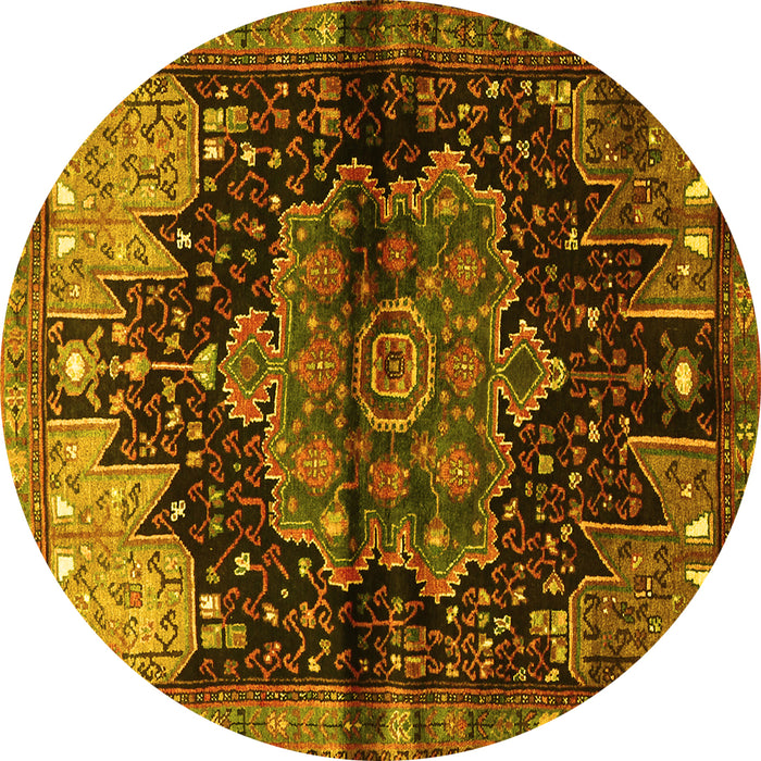 Round Machine Washable Persian Yellow Traditional Rug, wshtr1104yw