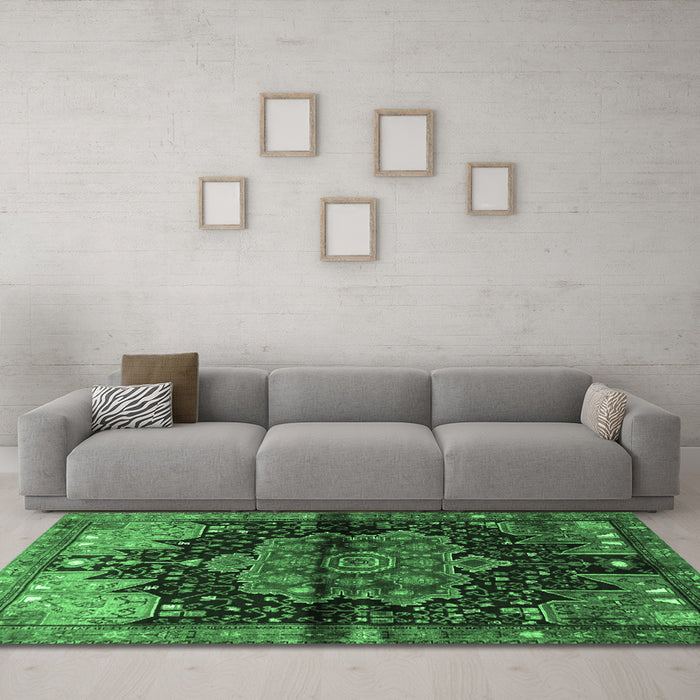 Machine Washable Persian Emerald Green Traditional Area Rugs in a Living Room,, wshtr1104emgrn