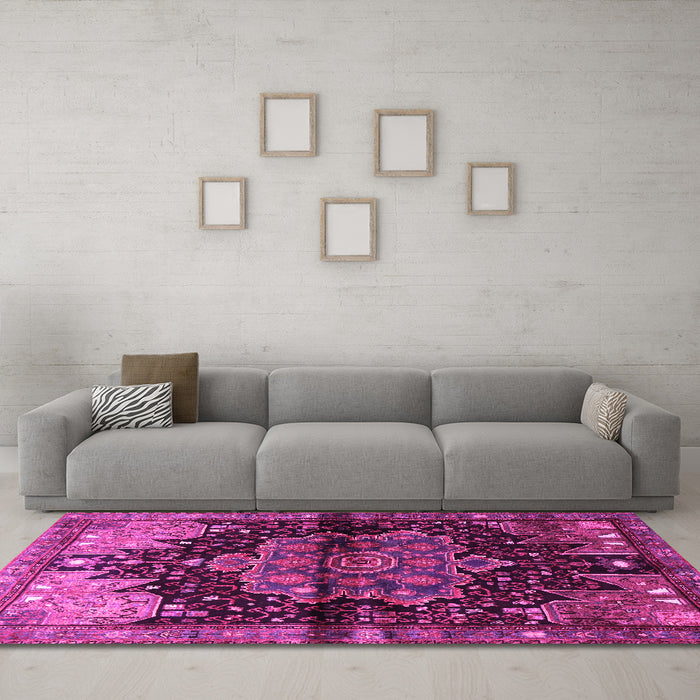 Machine Washable Persian Pink Traditional Rug in a Living Room, wshtr1104pnk