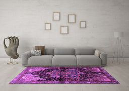 Machine Washable Persian Purple Traditional Area Rugs in a Living Room, wshtr1104pur