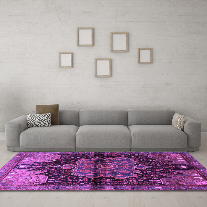 Machine Washable Persian Purple Traditional Area Rugs in a Living Room, wshtr1104pur