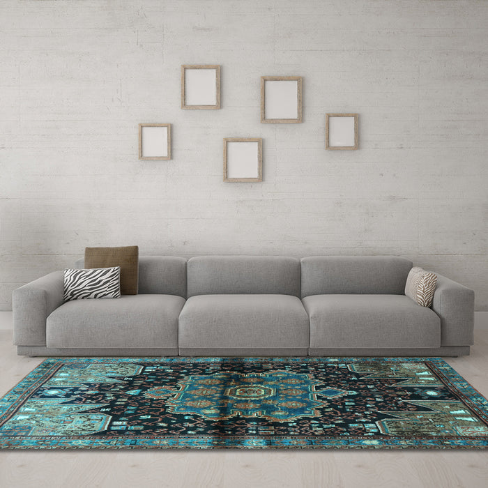 Machine Washable Persian Light Blue Traditional Rug in a Living Room, wshtr1104lblu