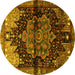 Round Persian Yellow Traditional Rug, tr1104yw