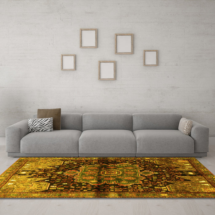 Machine Washable Persian Yellow Traditional Rug in a Living Room, wshtr1104yw