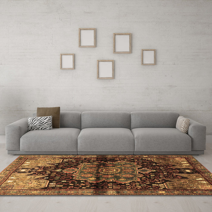 Machine Washable Persian Brown Traditional Rug in a Living Room,, wshtr1104brn