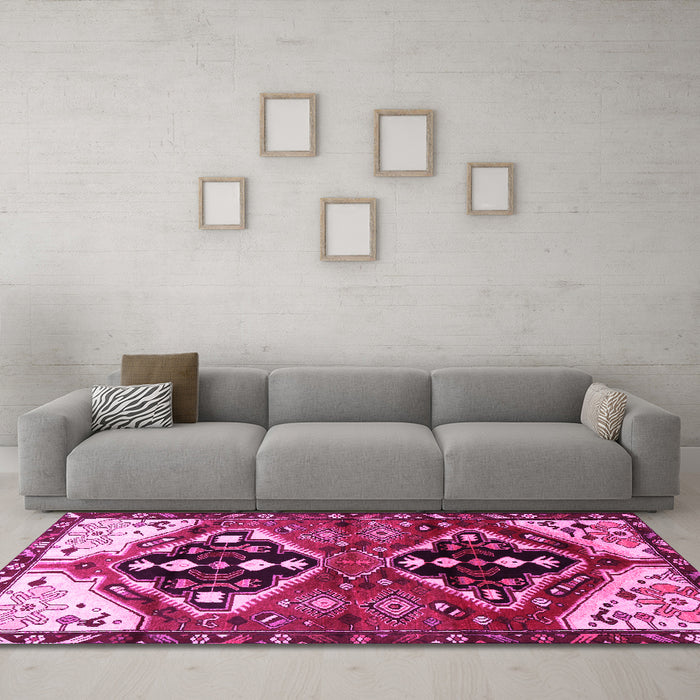 Machine Washable Persian Pink Traditional Rug in a Living Room, wshtr1105pnk