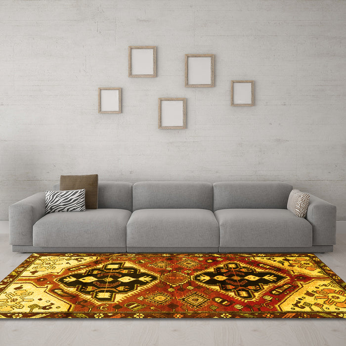 Machine Washable Persian Yellow Traditional Rug in a Living Room, wshtr1105yw