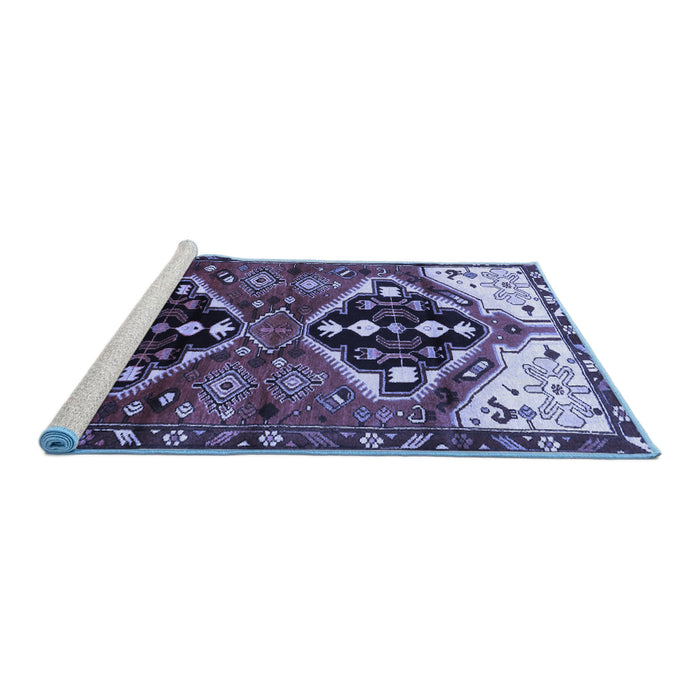 Sideview of Machine Washable Persian Blue Traditional Rug, wshtr1105blu