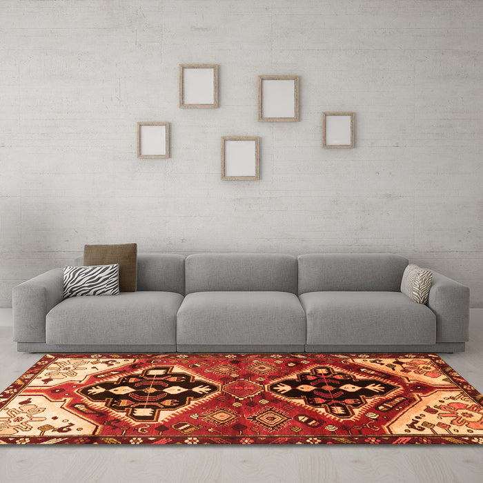 Machine Washable Persian Orange Traditional Area Rugs in a Living Room, wshtr1105org