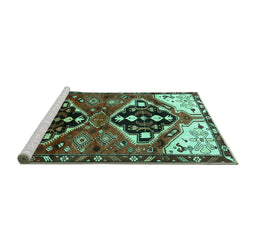 Sideview of Machine Washable Persian Turquoise Traditional Area Rugs, wshtr1105turq