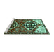 Sideview of Machine Washable Persian Turquoise Traditional Area Rugs, wshtr1105turq