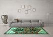 Machine Washable Persian Turquoise Traditional Area Rugs in a Living Room,, wshtr1105turq