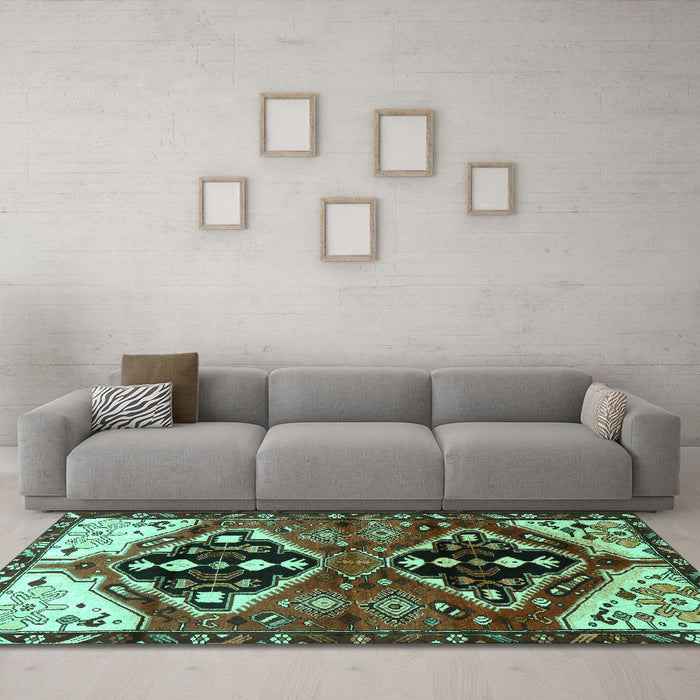 Machine Washable Persian Turquoise Traditional Area Rugs in a Living Room,, wshtr1105turq