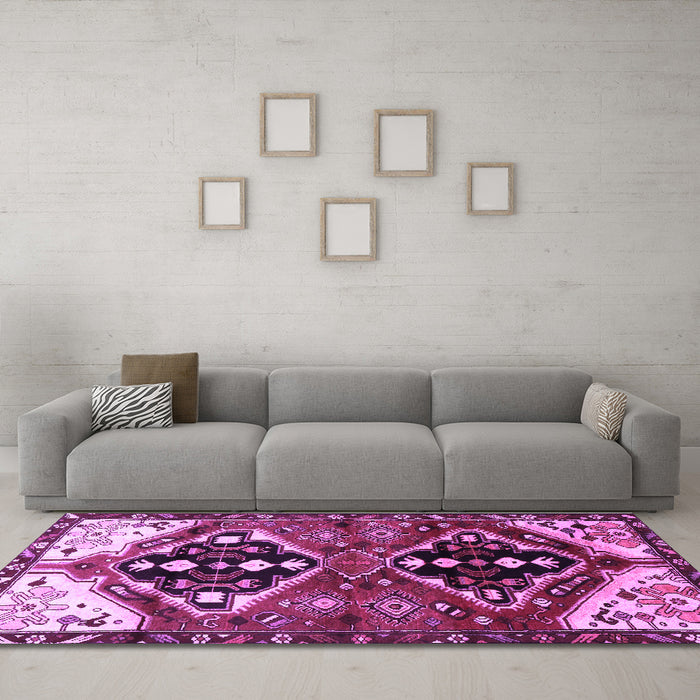 Machine Washable Persian Purple Traditional Area Rugs in a Living Room, wshtr1105pur