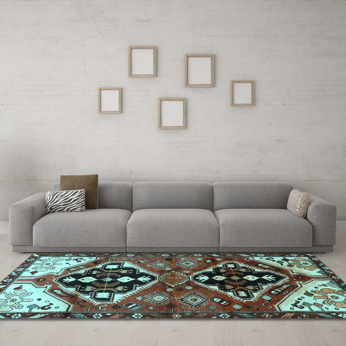 Machine Washable Persian Light Blue Traditional Rug in a Living Room, wshtr1105lblu