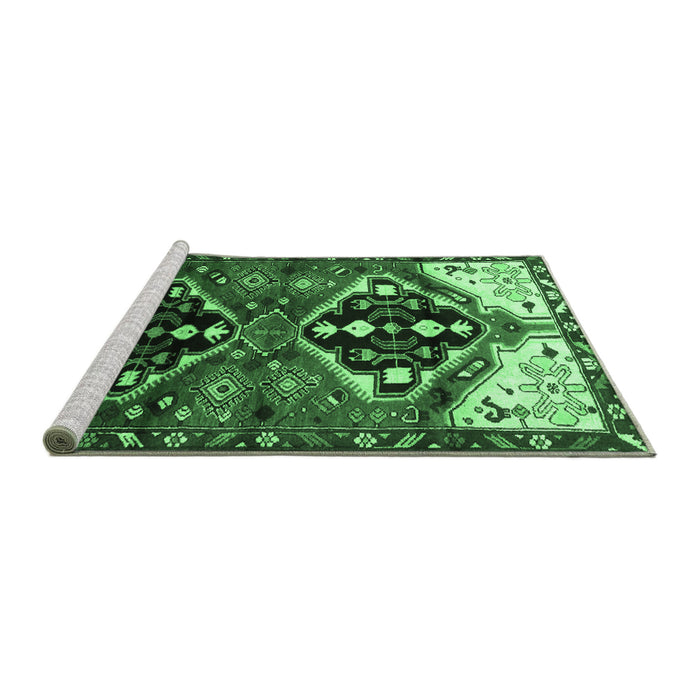 Sideview of Machine Washable Persian Emerald Green Traditional Area Rugs, wshtr1105emgrn
