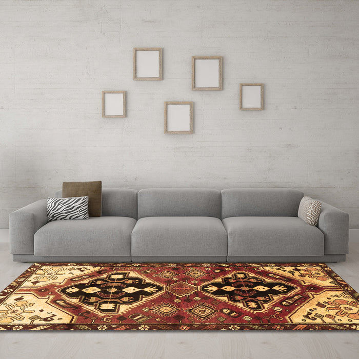 Machine Washable Persian Brown Traditional Rug in a Living Room,, wshtr1105brn