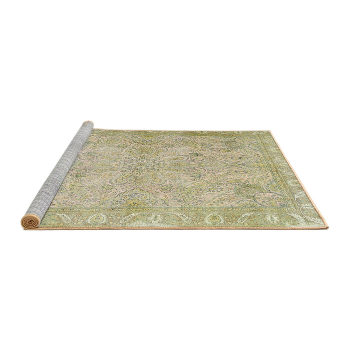Sideview of Machine Washable Traditional Brass Green Rug, wshtr1106