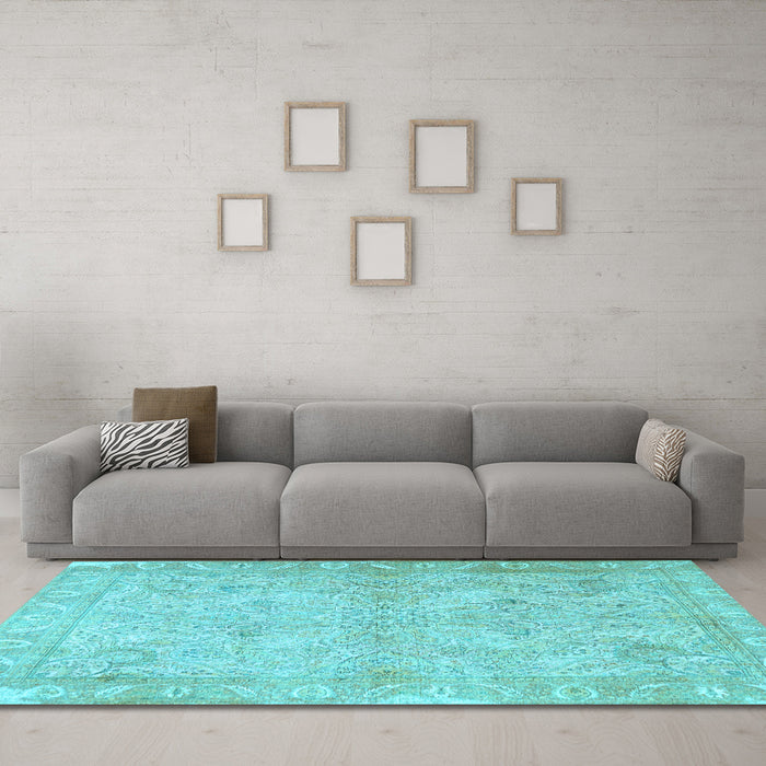 Machine Washable Oriental Light Blue Traditional Rug in a Living Room, wshtr1106lblu