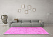 Machine Washable Oriental Pink Traditional Rug in a Living Room, wshtr1106pnk