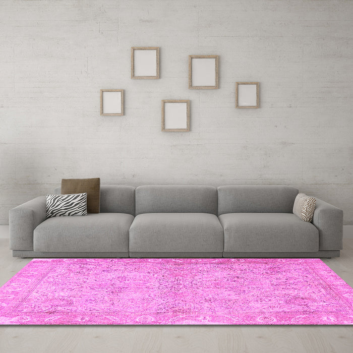 Machine Washable Oriental Pink Traditional Rug in a Living Room, wshtr1106pnk